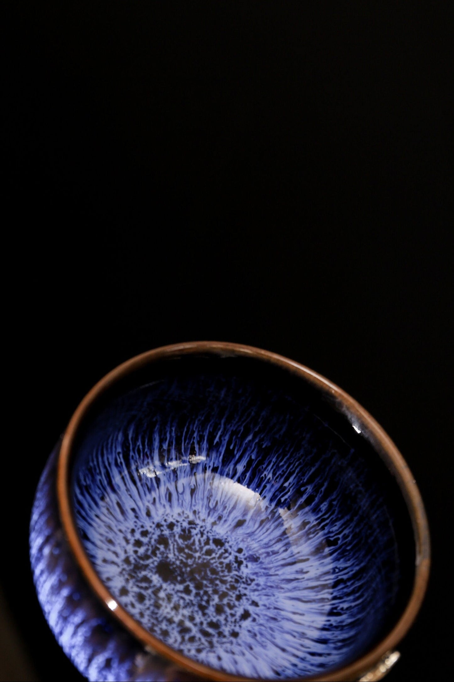 Blue Jian Zhan style ceramic tea cup with silver maple leaf design, luxury gift set for kung fu tea ceremony