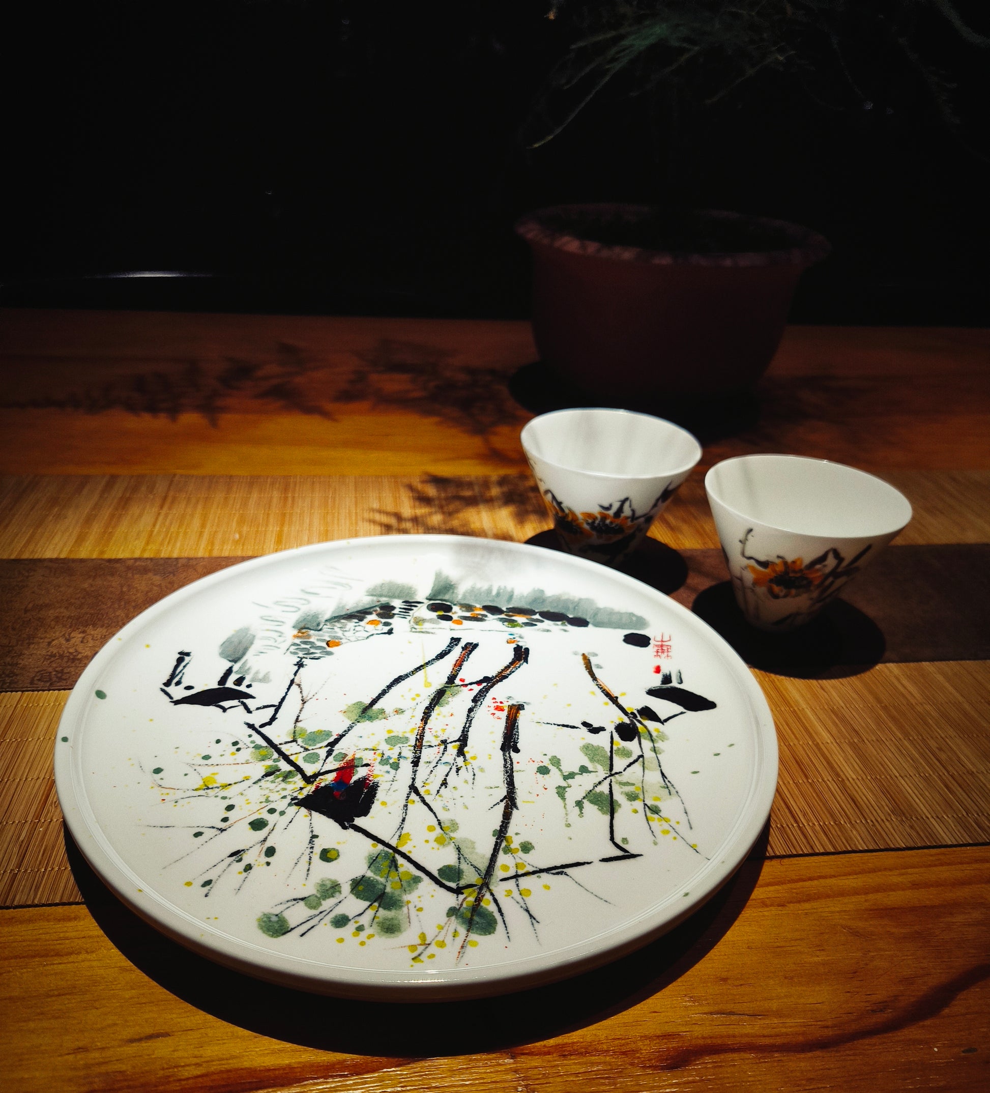 Ceramic sunflower gift cup set arranged for serving tea