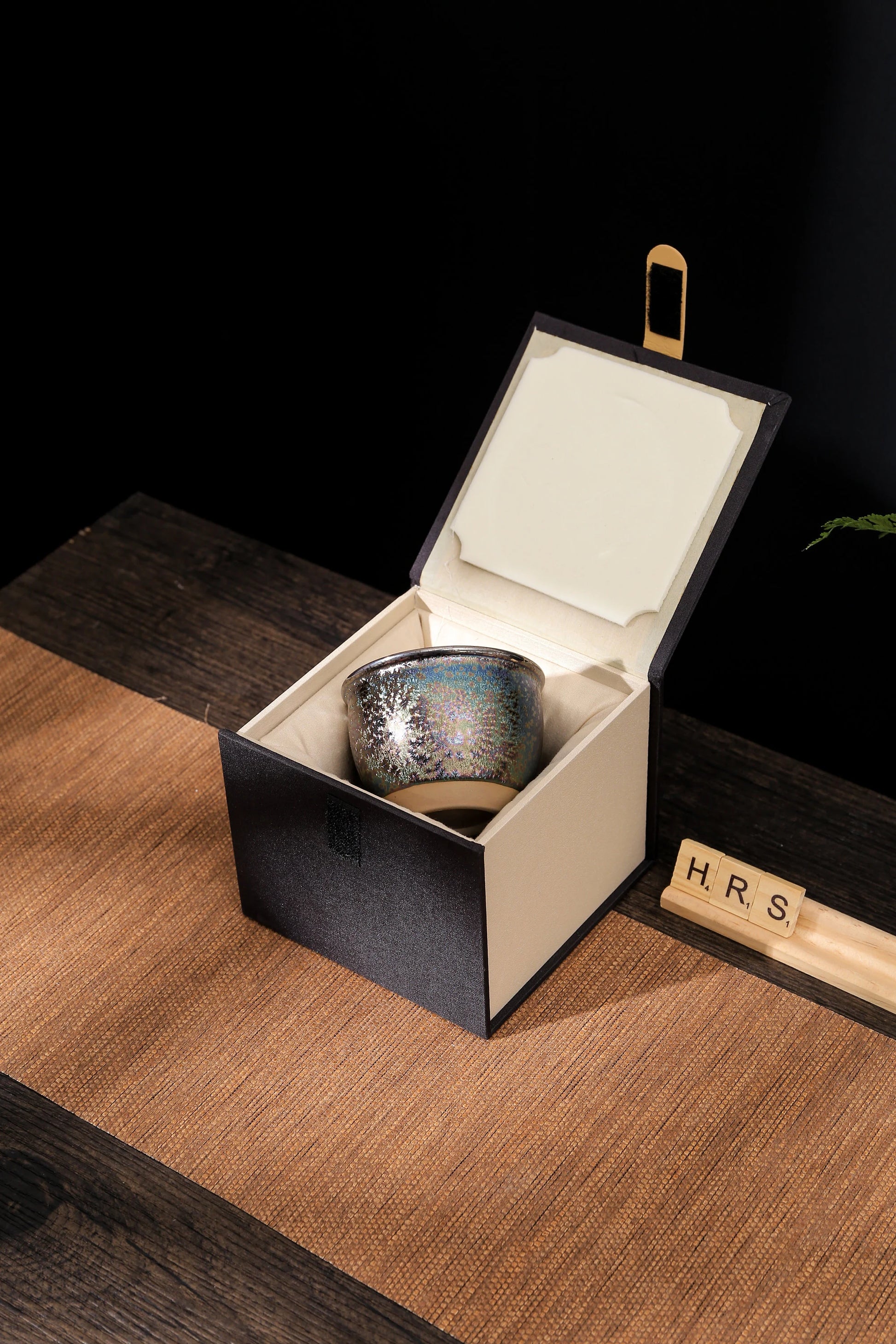 Rainbow Jian Zhan style ceramic cup inside luxury gift box packaging_by Home Relax Studio