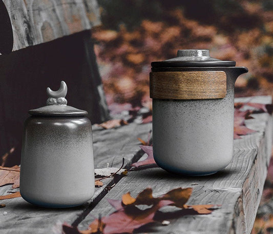 All-in-one ceramic tea set with kettle and storage jar outdoors – Home Relax Studio (HRS)