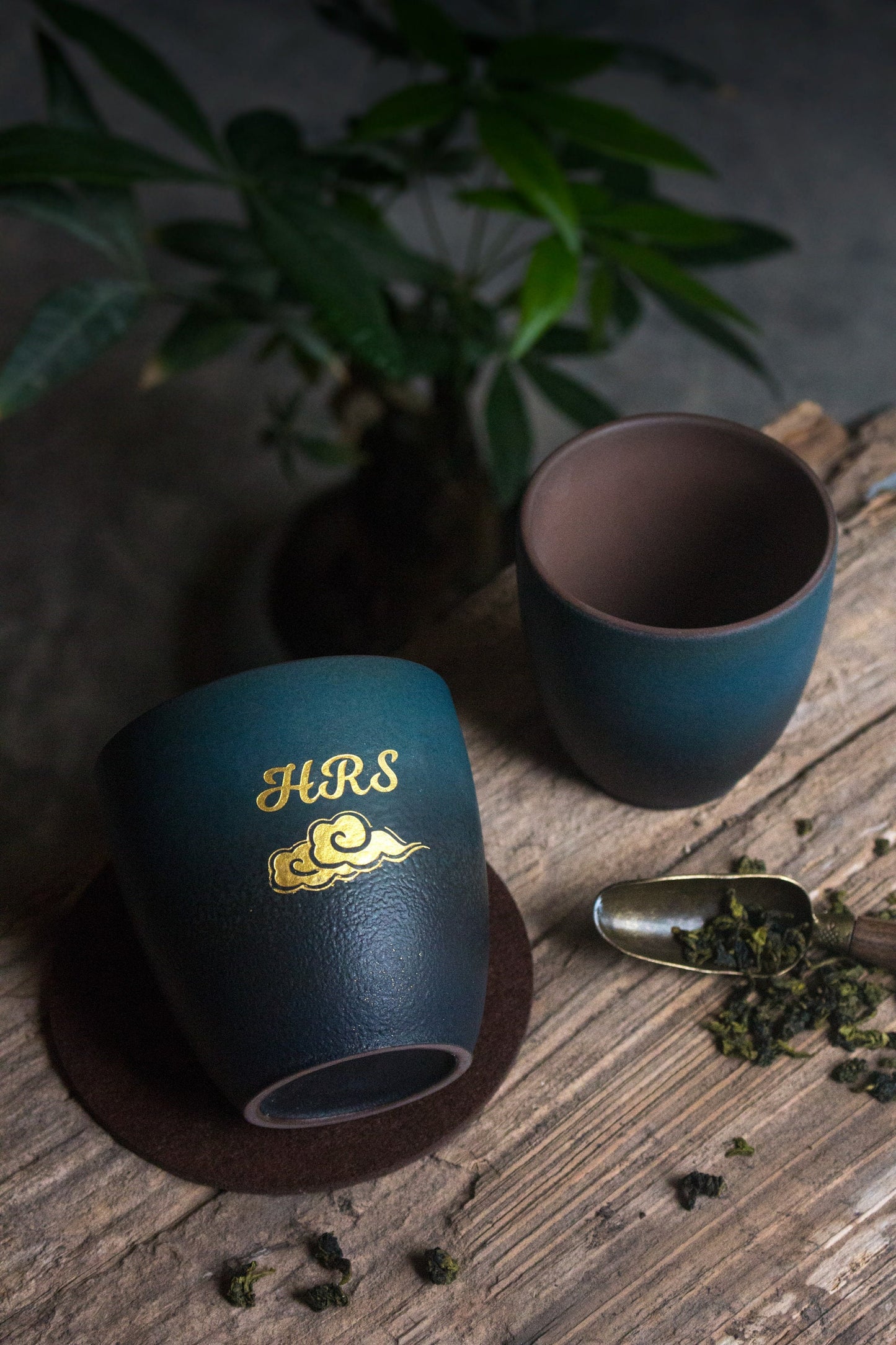 Handmade ceramic drinkware set featuring vintage-inspired tea cups