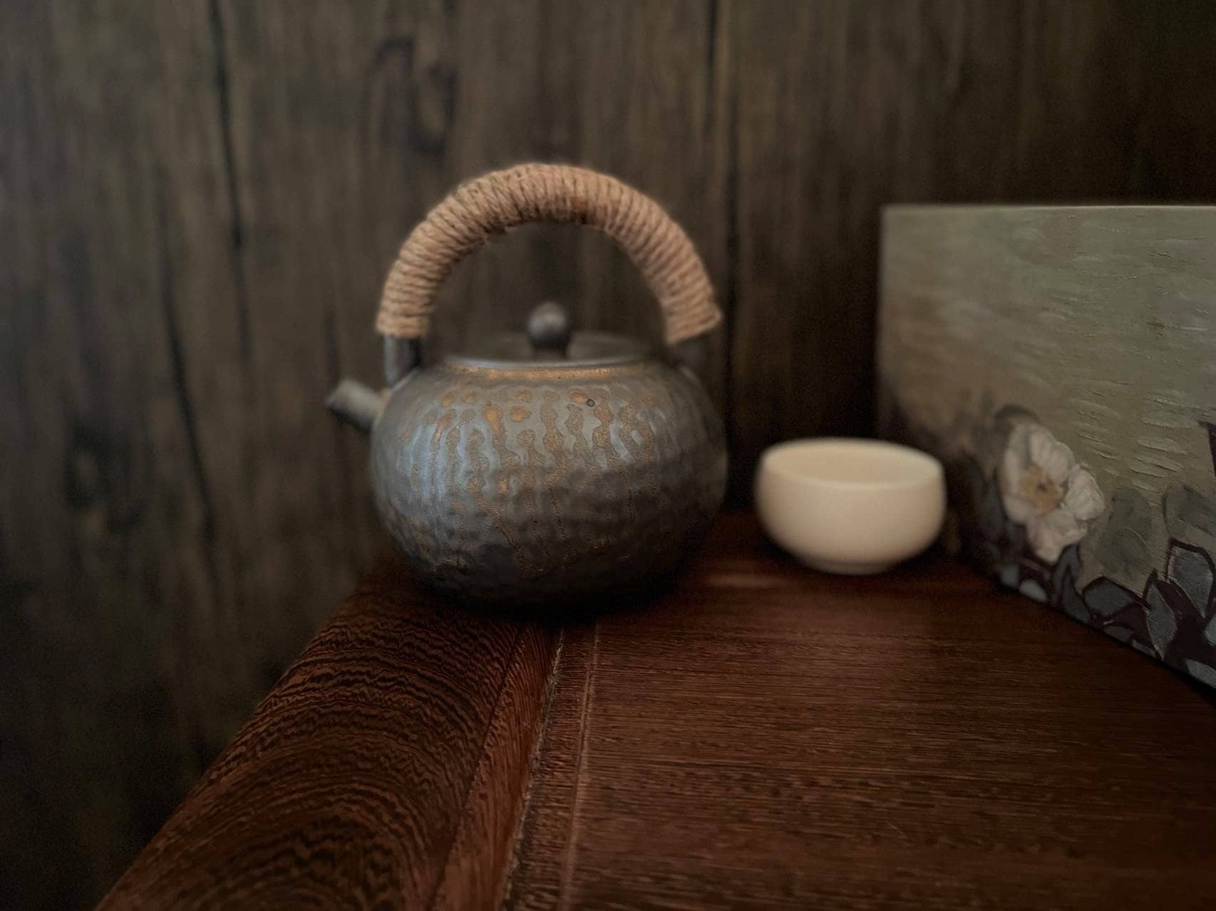 Handmade ceramic water kettle in Zen style with matching tea cups