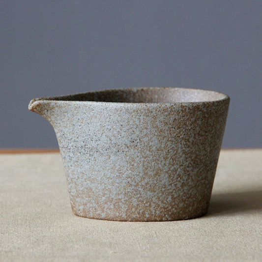 Handmade natural tone ceramic creamer jug with beak-shaped spout by Home Relax Studio_beige white color with natural glaze patterns