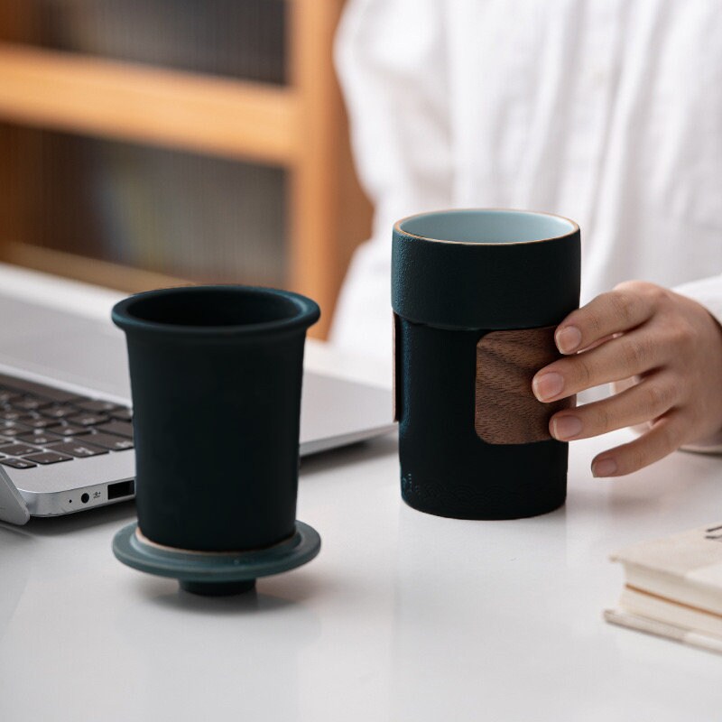 Minimalist portable tea set in use, great for work or corporate gifting