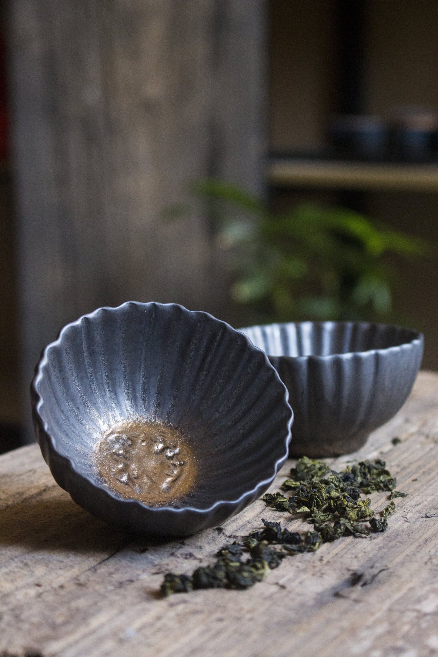 Pair of rustic ceramic cups, flower petals wine sake cup, high temperature endurance with ancient bronze look