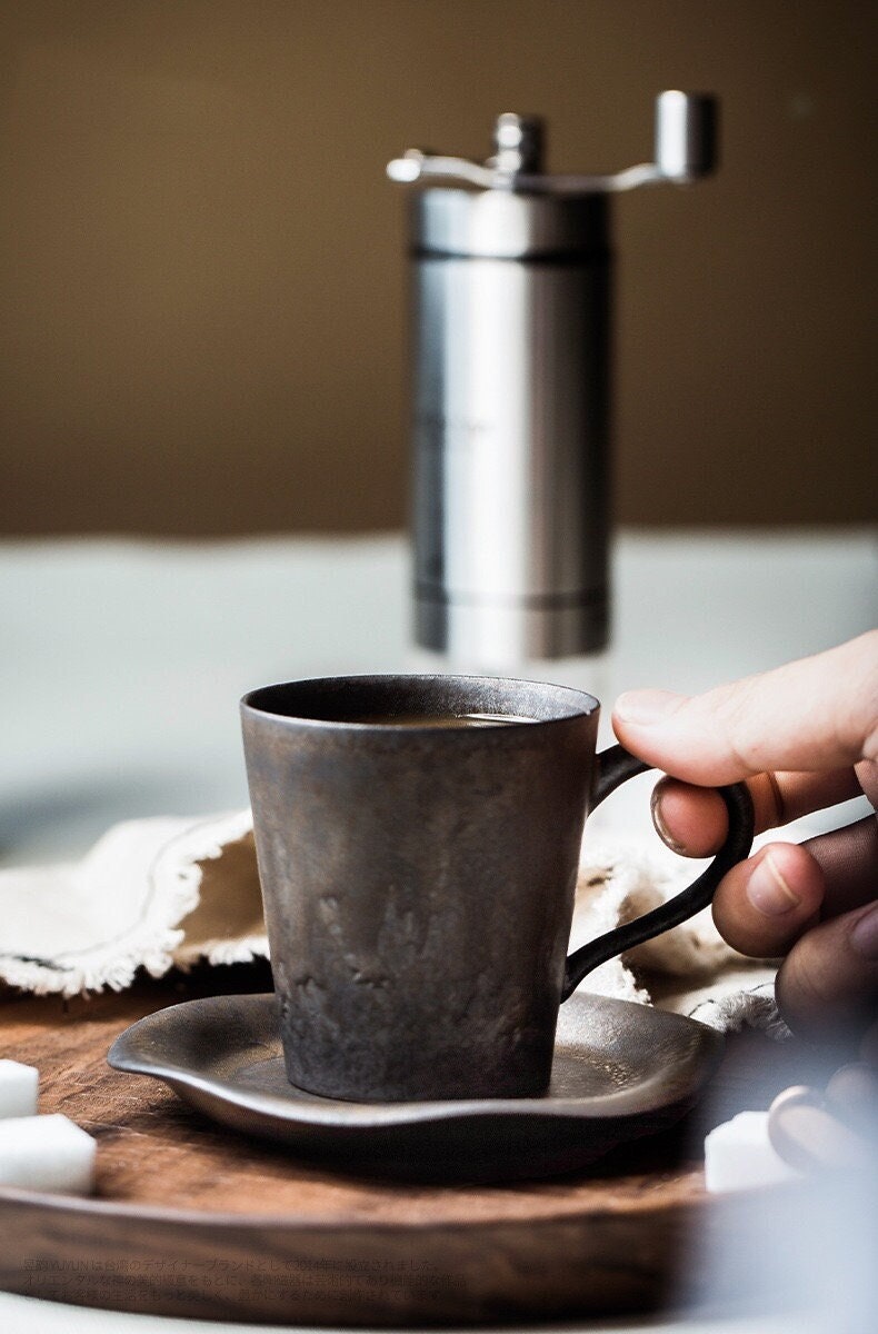 Unique handmade ceramic coffee mug set with grinder in background_from Home Relax Studio